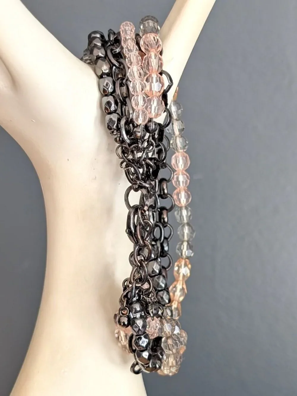Multi strand chain and bead bracelet